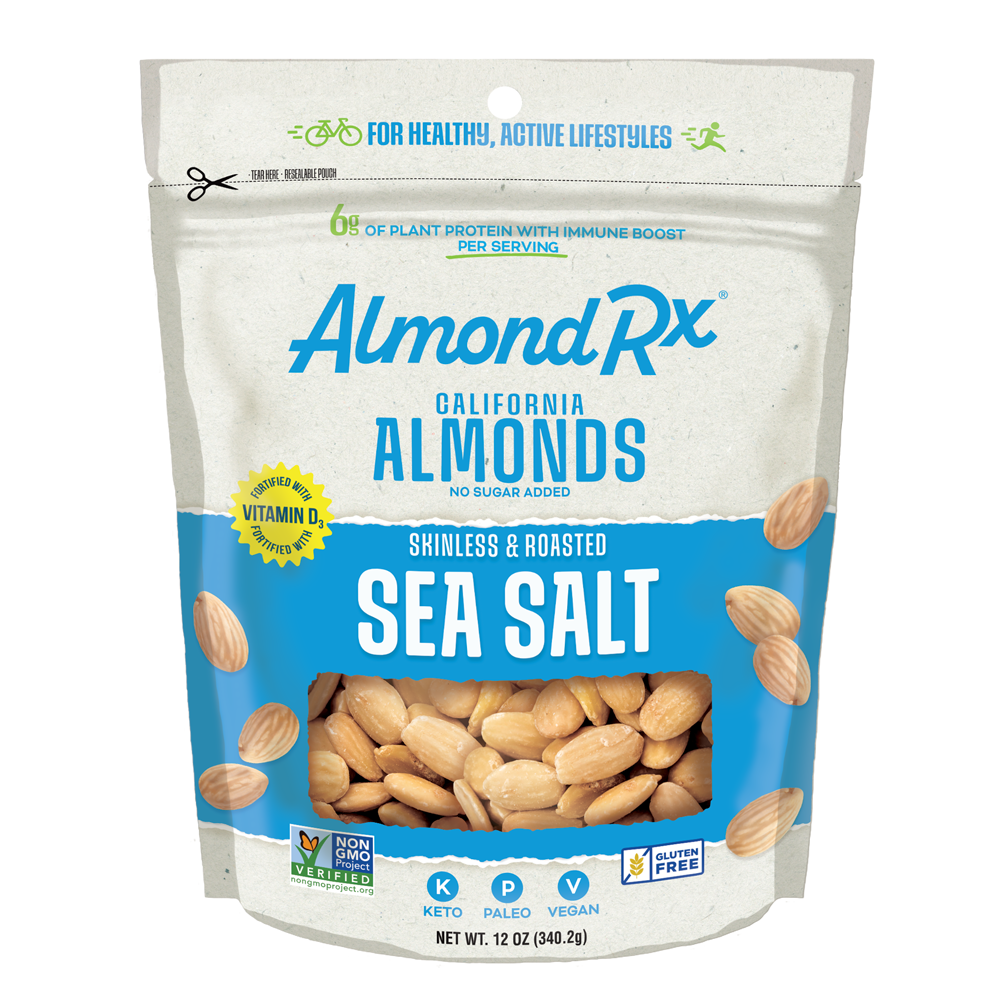 Resealable Pouch Sea Salt Skinless and Roasted Almonds – Fortified with Vitamin D3