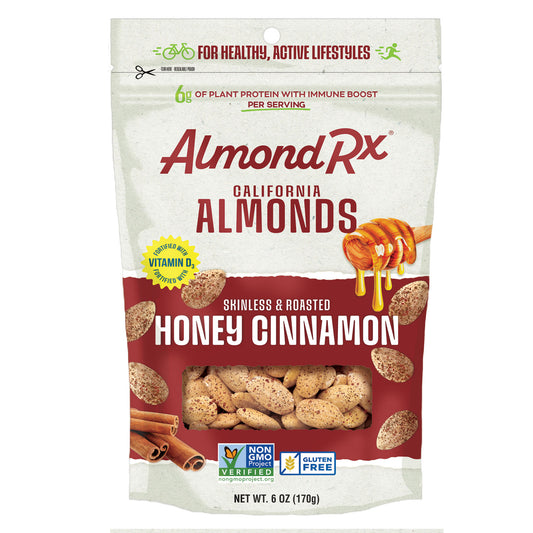 Resealable Pouch Honey Cinnamon Skinless and Roasted Almonds – Fortified with Vitamin D3