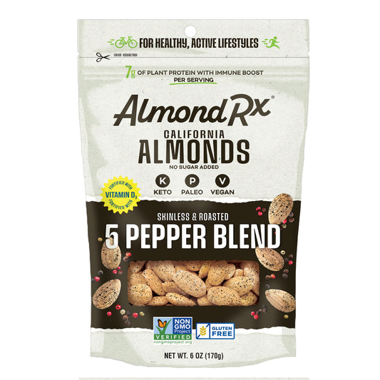 Resealable Pouch Five Pepper Blend Skinless and Roasted Almonds – Fortified with Vitamin D3