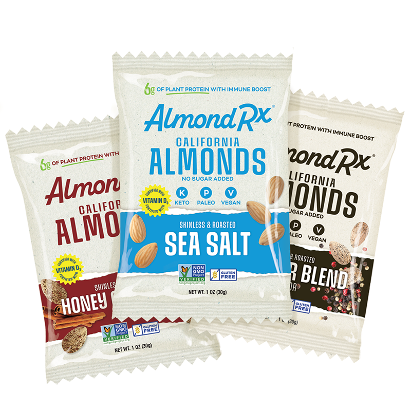 Multipack of 1 oz Variety Skinless & Roasted Almonds Snack Packs – Fortified with Vitamin D3