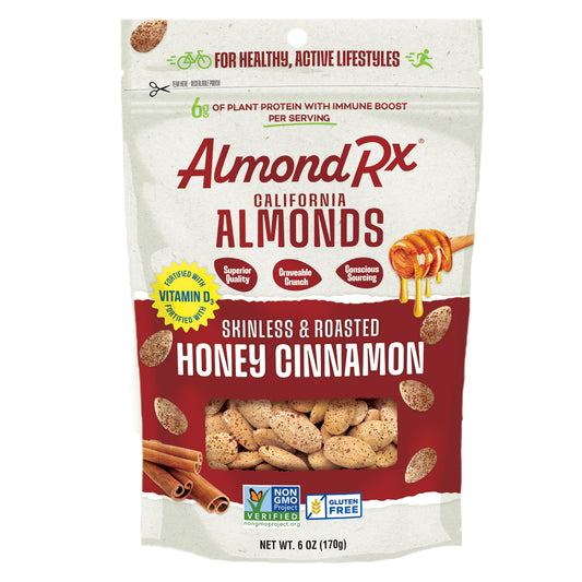 Resealable Pouch Honey Cinnamon Skinless and Roasted Almonds – Fortified with Vitamin D3