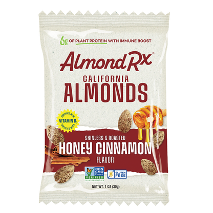 AlmondRx almonds in Honey Cinnamon Flavor, 1 ounce package.