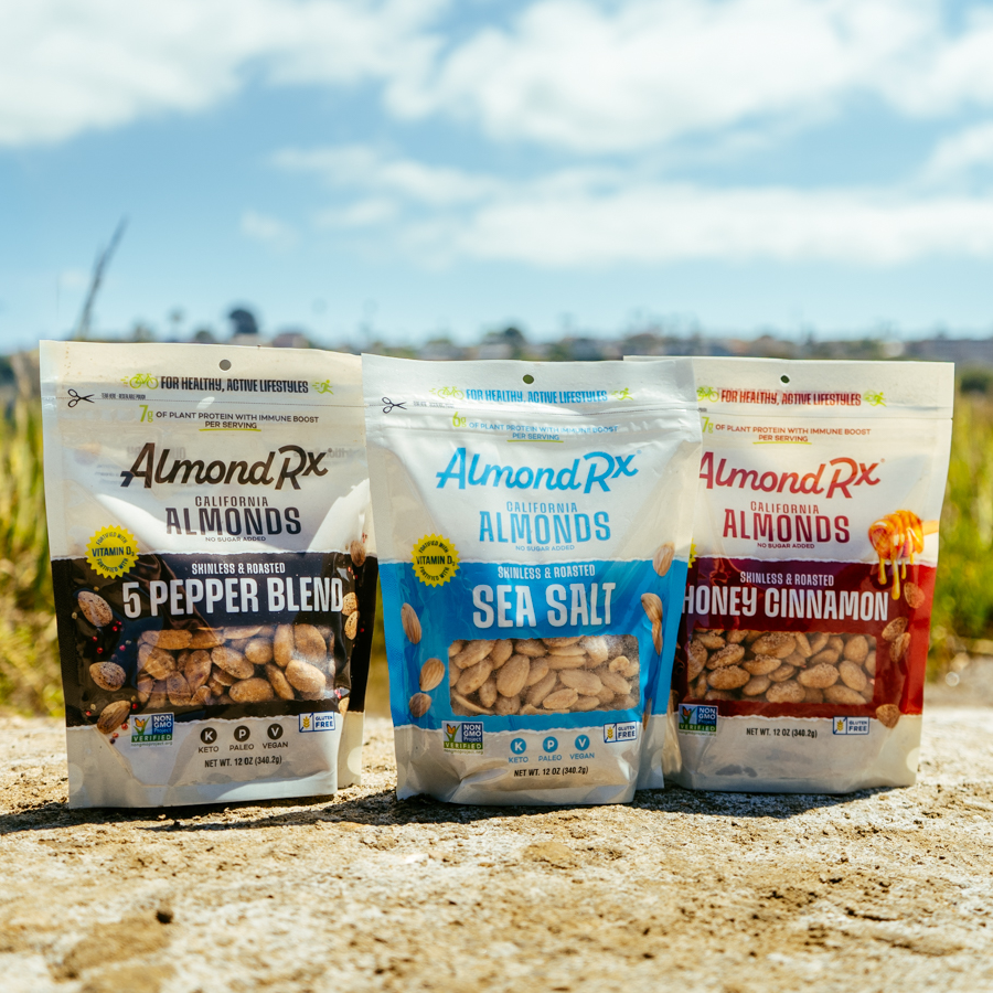 Three bags of almonds at the beach