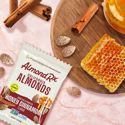 1 ounce package of almonds with honey and cinnamon.