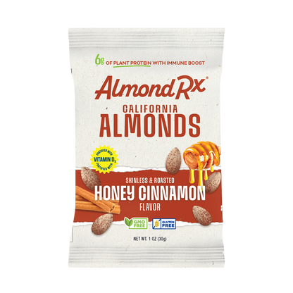 AlmondRx Multiple Snack Packs - Heart Healthy Skinless and Roasted Honey Cinnamon Fortified with Vitamin D3