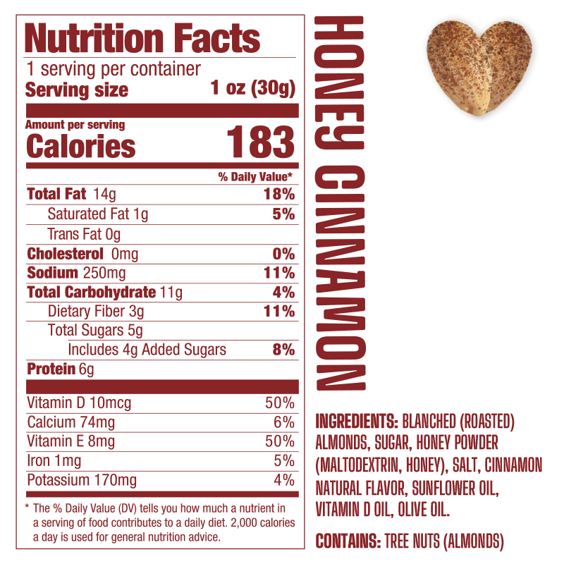 Multipack of 1 oz Honey Cinnamon Skinless & Roasted Almonds Snack Packs - Fortified with Vitamin D3