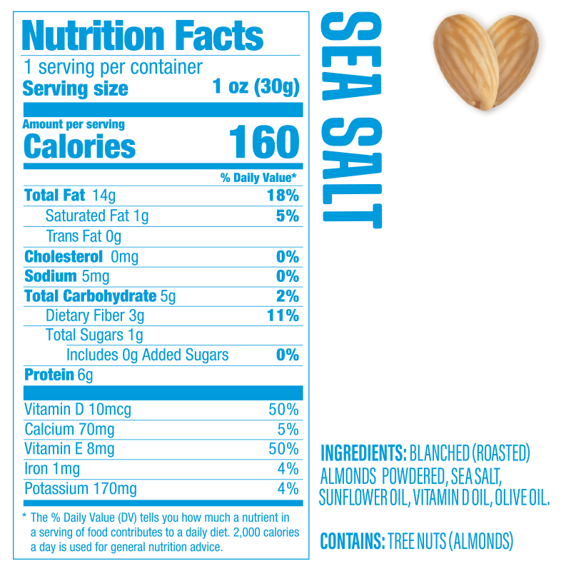 Multipack of 1 oz Sea Salt Skinless & Roasted Almonds Snack Packs – Fortified with Vitamin D3