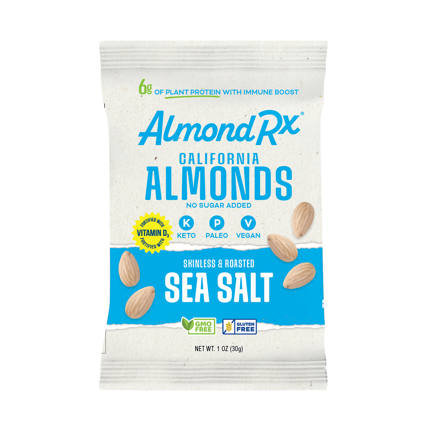 AlmondRx Multiple Snack Packs - Heart Healthy Skinless and Roasted with Sea Salt Fortified with Vitamin D3