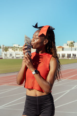 Takiyah Blue, sprinter for NCAA Division 1 SDSU, showing love to her favorite snack.