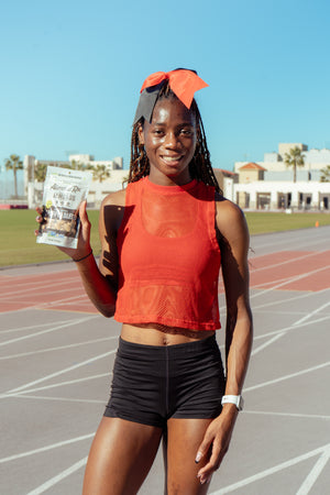 Takiyah Blue, NCAA Division 1 track star posing with her favorite snack.
