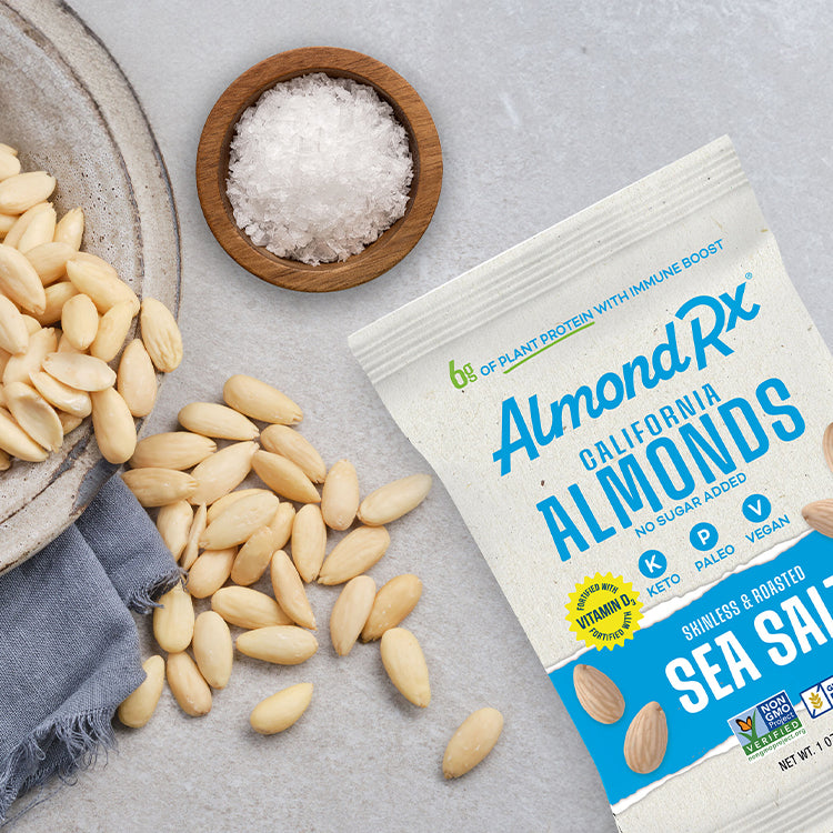 AlmondRx Multiple Snack Packs - Heart Healthy Skinless and Roasted with Sea Salt Fortified with Vitamin D3