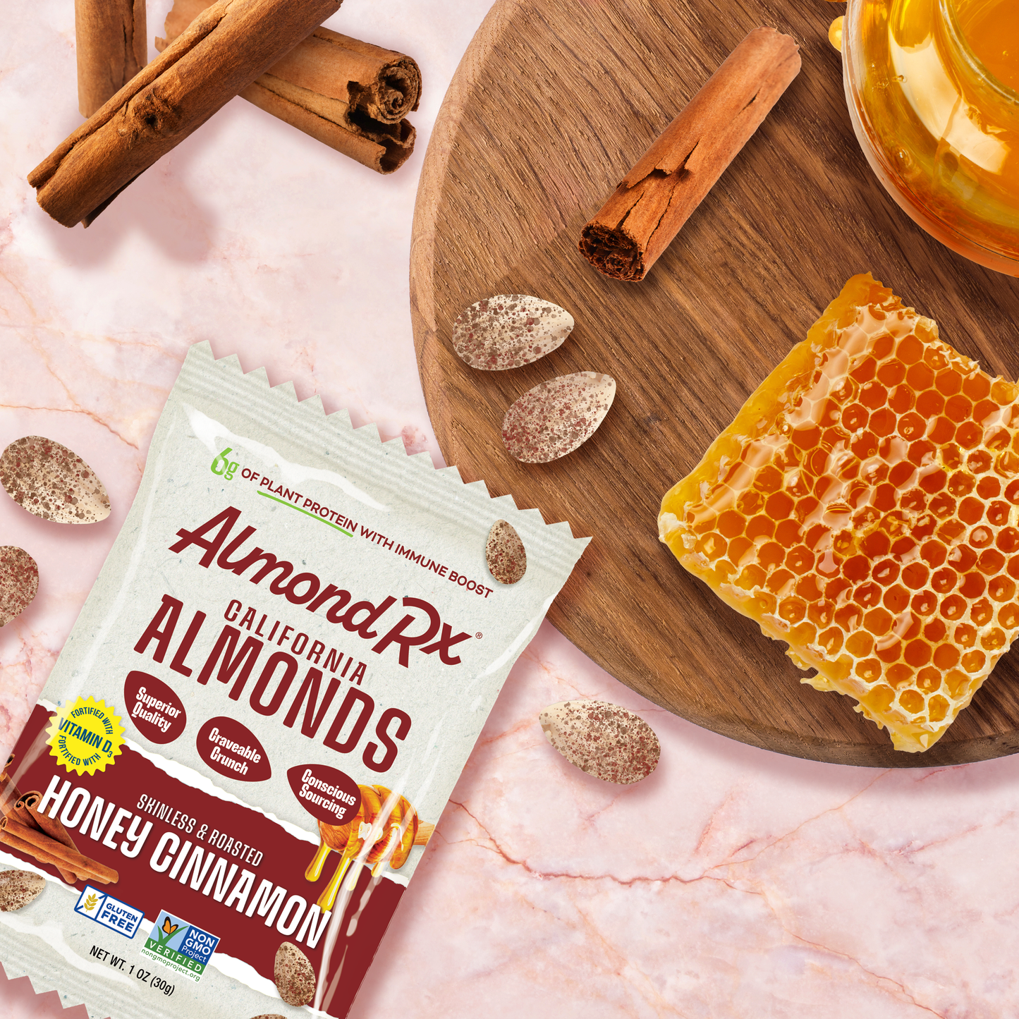Multipack of 1 oz Honey Cinnamon Skinless & Roasted Almonds Snack Packs - Fortified with Vitamin D3