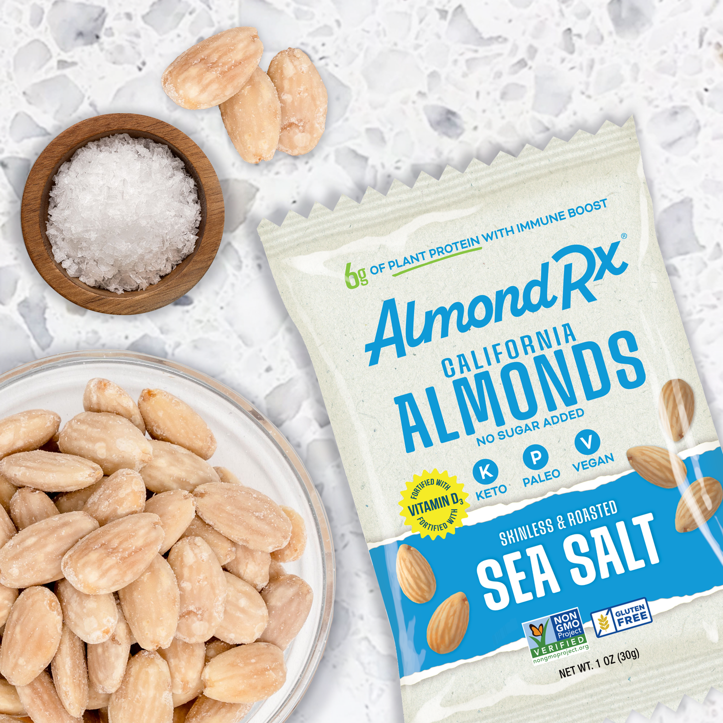 Multipack of 1 oz Sea Salt Skinless & Roasted Almonds Snack Packs – Fortified with Vitamin D3